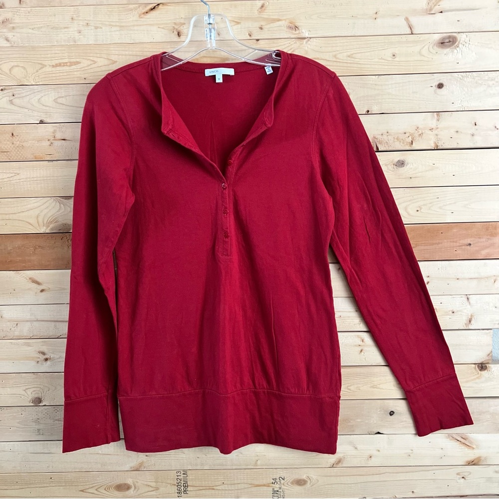 VINCE Women’s Burgundy 1/2 Button Down Henley Long Sleeve 100% Cotton Top size M